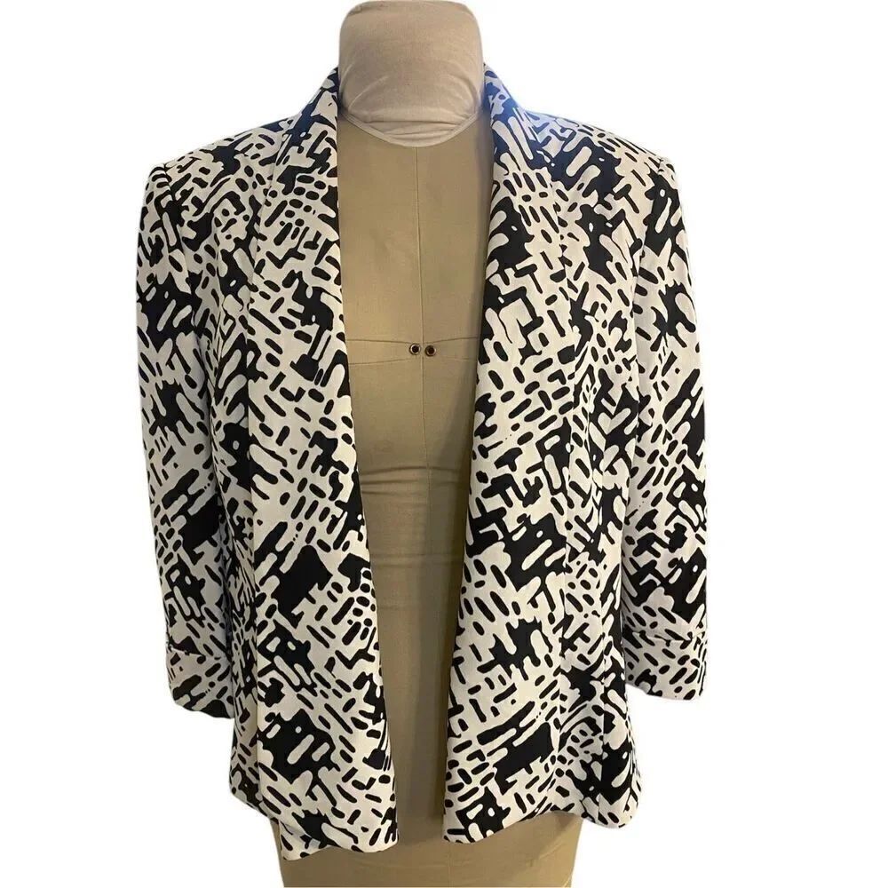 Jones Studio Open Front Jacket/Blazer Black & White Lightweight Packable Sz. 16